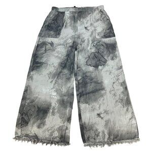 Grade & Gather Wide Leg Tie Dye Pants Pull On Frayed Gray Size Large New